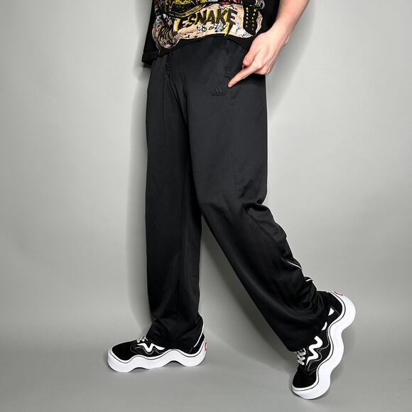 adidas Other - Vintage Y2K Adidas Sweatpants Mens M Baggy Jet Black Polyester Logo Accents